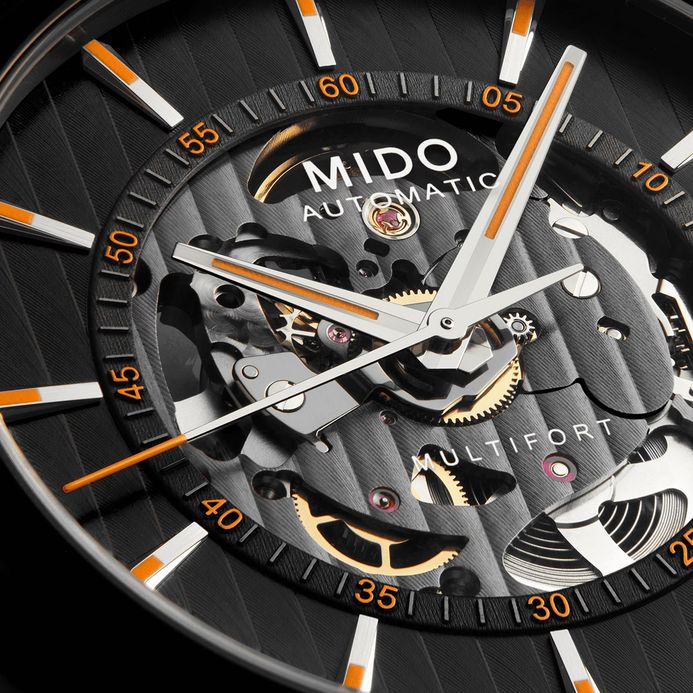 MIDO Multifort M038.436.37.051.00 Skeleton Vertigo Automatic Anthracite Dial Black Fabric Strap