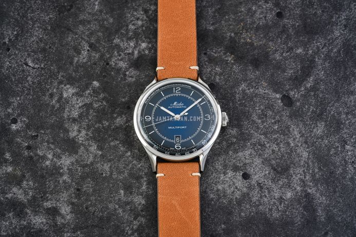 MIDO Multifort M040.407.16.040.00 Patrimony Automatic Blue Dial Brown Patina Leather Strap