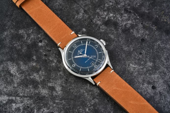 MIDO Multifort M040.407.16.040.00 Patrimony Automatic Blue Dial Brown Patina Leather Strap