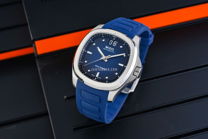 MIDO Multifort TV Big Date M049.526.17.041.00 Blue Gradient Dial Blue Rubber Strap