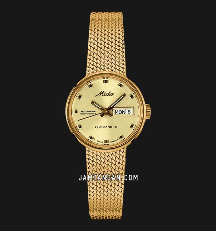 Mido Commander M7169.3.72.13 Lady Champagne Dial Yellow Gold Stainless Steel Mesh Strap