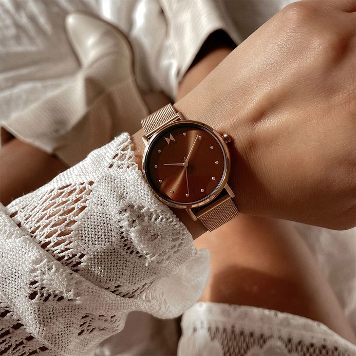MVMT Dot 28000217-D Maple Frost Brown Sunray Dial Rose Gold Mesh