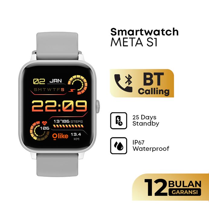 Meta Pro Rear Dial Olike META S1 Smartwatch HD Screen Custom Face Digital Dial Grey Rubber ...