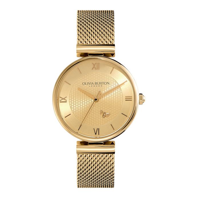 Olivia Burton Signature 24000096 Minima Bee T-Bar Gold Dial Gold Mesh Strap