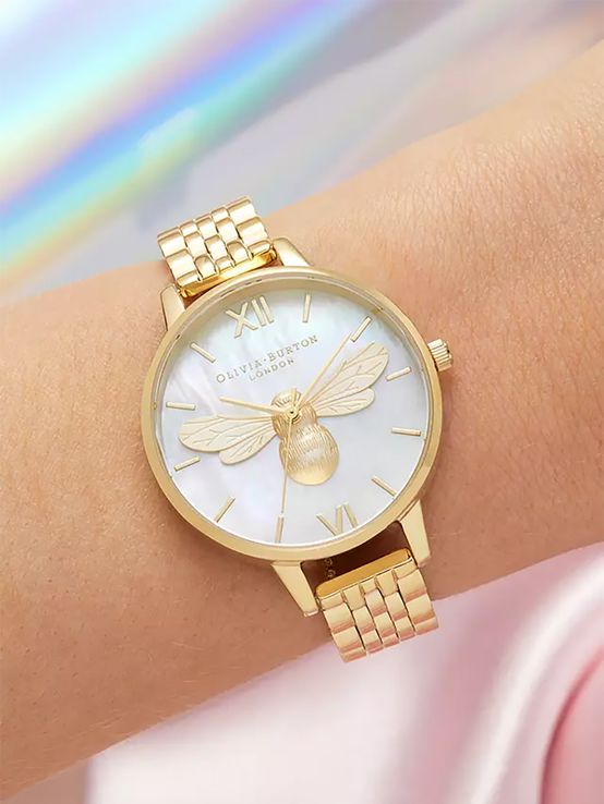 Olivia Burton Lucky Bee OB16FB18 White MOP Demi Dial Gold