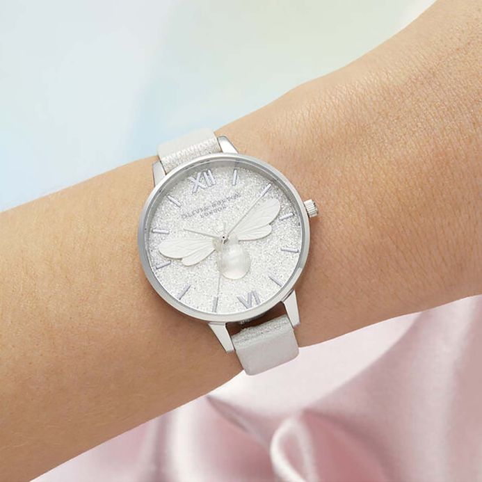 Olivia Burton Bee OB16FB20 Silver Glitter Dial Shimmer Pearl