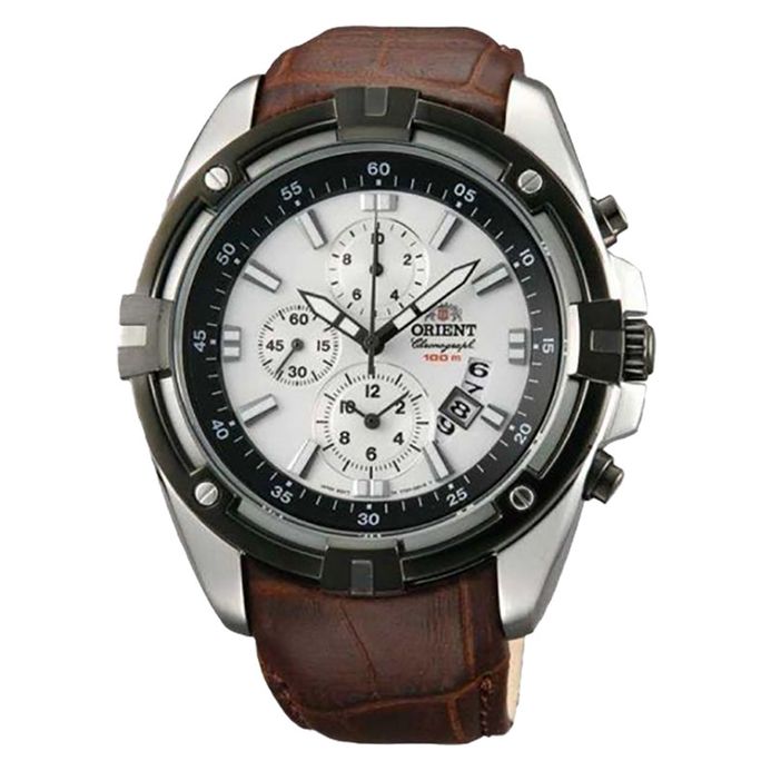 Orient Endeavor FTT0Y007W Chronograph Men Silver Dial Brown 