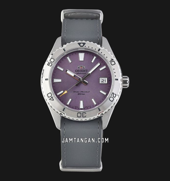 Orient Mako 40 RA-AC0Q07V Men Lilac Dial Grey Leather Strap