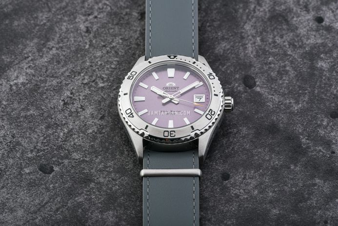 Orient Mako 40 RA-AC0Q07V Men Lilac Dial Grey Leather Strap