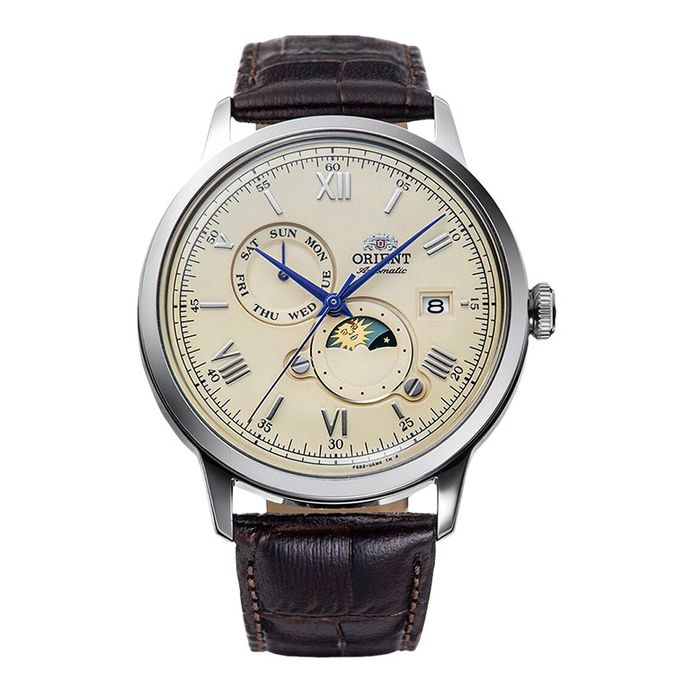 Orient Classic RA-AK0803Y Automatic Sun Moon Beige Dial Dark Brown  Leather Strap