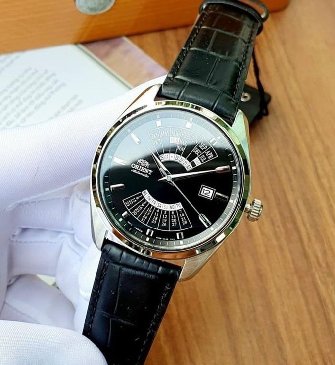 Orient Contemporary RA-BA0006B Multi Year Calendar Automatic Men Black Dial Black Leather Strap