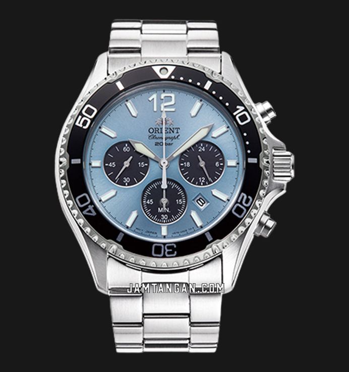 Orient Sports RA-TX0206L Diver Mako Solar Chronograph Sky Blue Dial Metal Strap