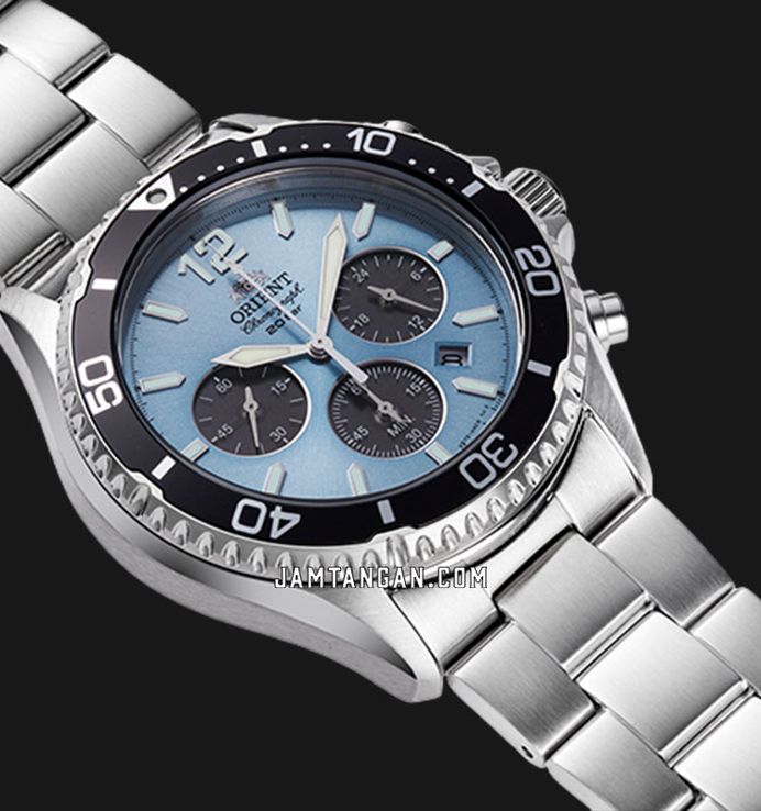 Orient Sports RA-TX0206L Diver Mako Solar Chronograph Sky Blue Dial Metal Strap