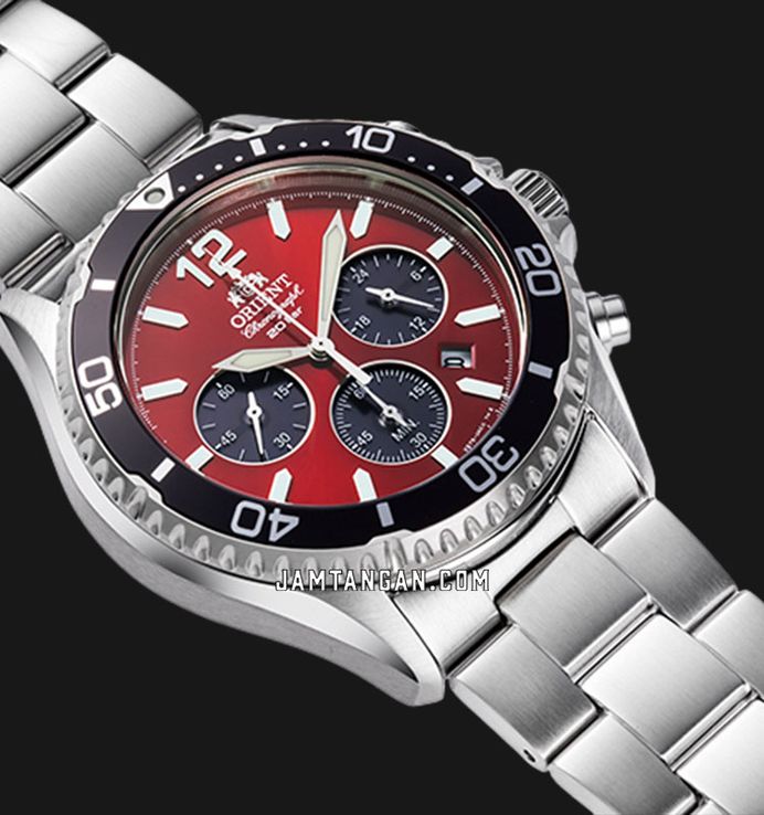 Orient Sports RA-TX0207R Diver Mako Solar Chronograph Red Dial Metal Strap