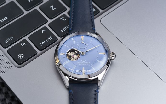 Orient Star RE-AT0203L Open Heart Light Blue Dial Blue Leather Strap