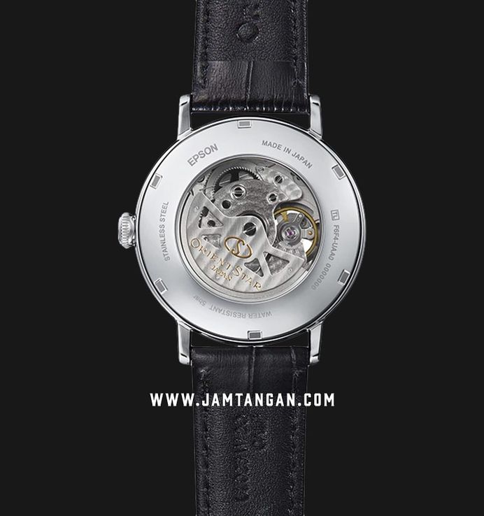 Orient Star Elegant RE-AV0002S Men Open Heart Champagne Dial Black Leather Strap
