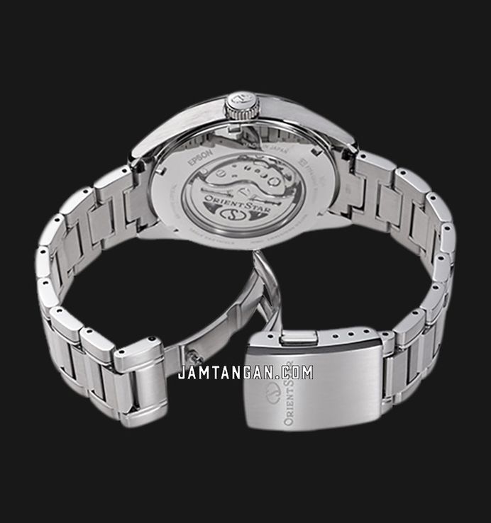 Orient Star RE-BY0005A Mechanical M34 Men Open Heart Mother Of Pearl Green Dial Metal Strap