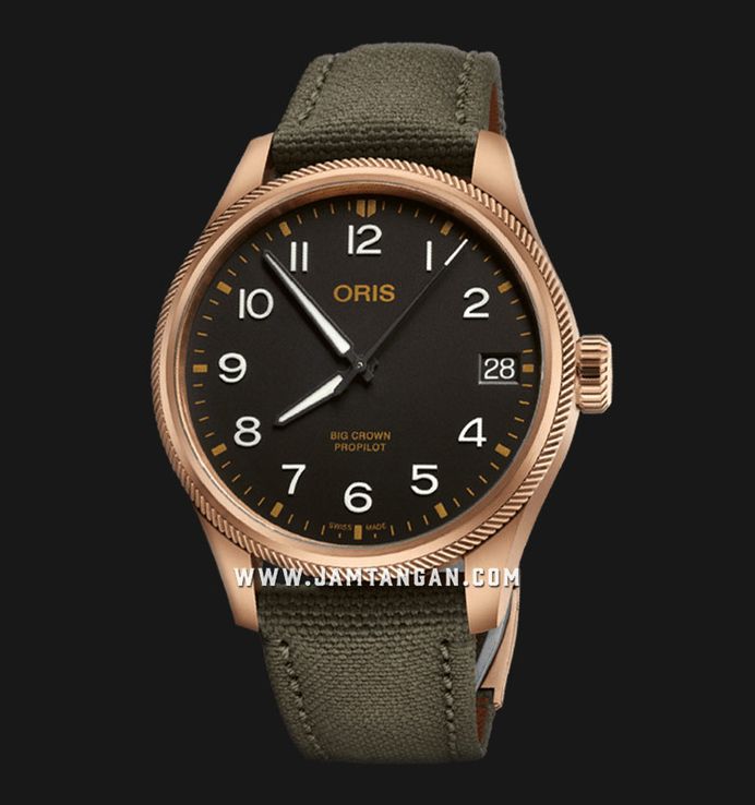 Oris ProPilot 01-751-7761-3164-07-3-2003BRLC Big Crown Big Date Black Dial Green Olive Textile Strap
