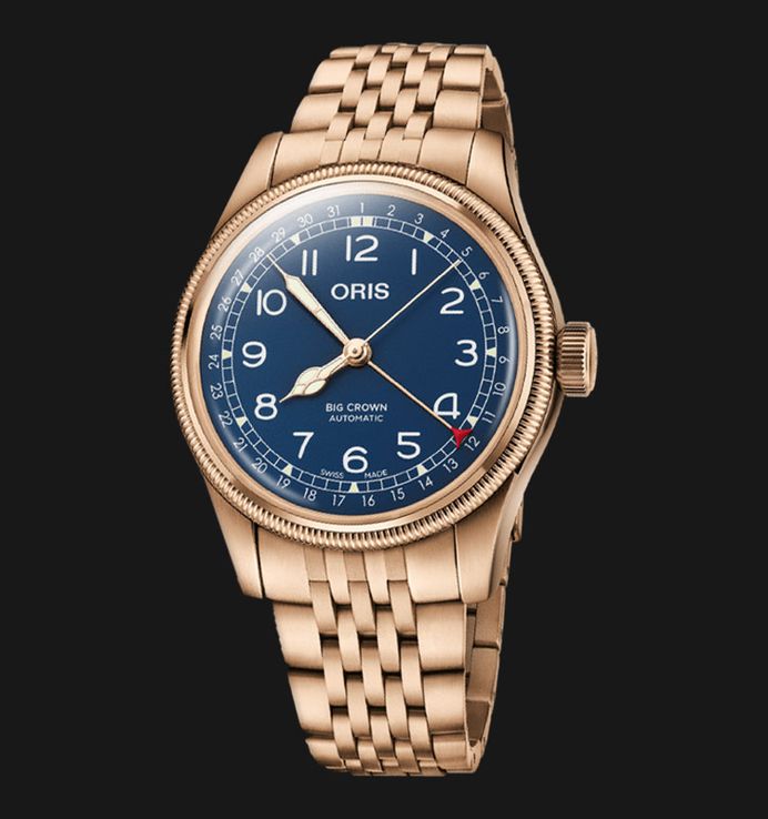 Oris Big Crown 01-754-7741-3165-07-8-20-01 Pointer Date Bronze Blue Dial Rose Gold St. Steel Strap