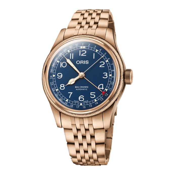 Oris Big Crown 01-754-7741-3165-07-8-20-01 Pointer Date Bronze Blue Dial  Rose Gold Steel Strap