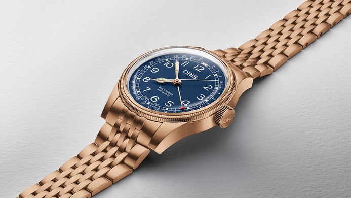 Oris Big Crown 01-754-7741-3165-07-8-20-01 Pointer Date Bronze Blue Dial Rose Gold St. Steel Strap