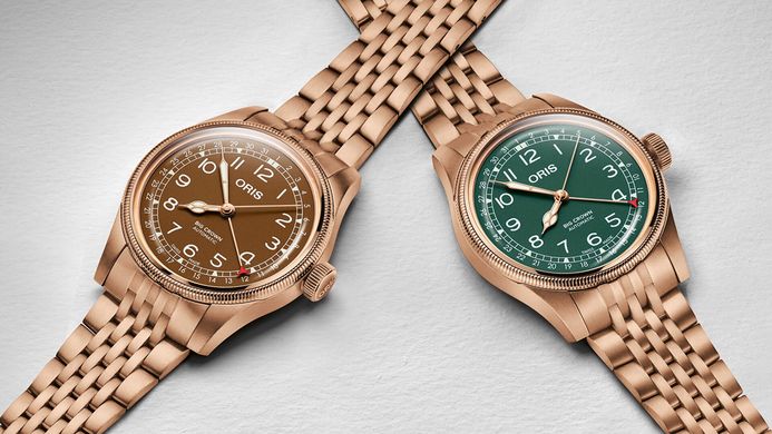 Oris Big Crown 01-754-7741-3165-07-8-20-01 Pointer Date Bronze Blue Dial Rose Gold St. Steel Strap