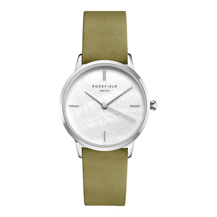 Rosefield The Pearl RMOLS-R05 Ladies White Sunray Dial Green Leather Strap