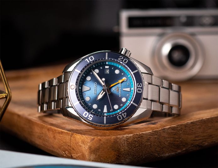 Seiko Prospex SFK001J1 Sumo Aqua Solar GMT Divers Sea Blue Dial Stainless Steel Strap