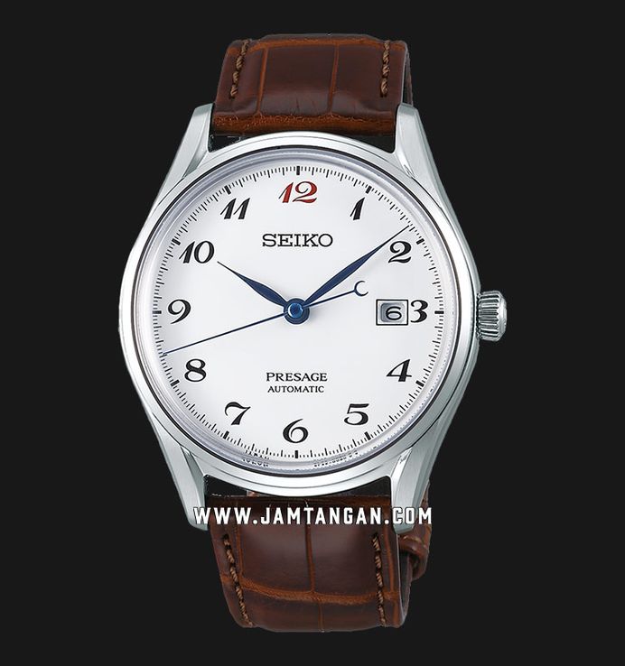 Seiko Presage SJE075J1 Craftsmanship White Enamel Dial Brown Leather Strap