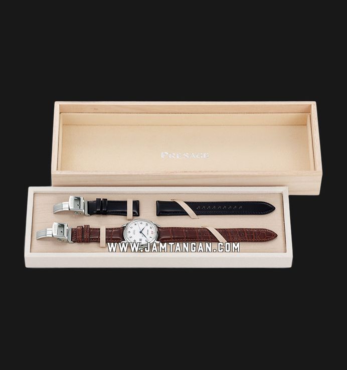 Seiko Presage SJE075J1 Craftsmanship White Enamel Dial Brown Leather Strap