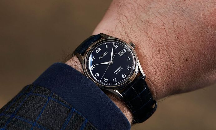 Seiko Presage SJE077J1 Craftsmanship Dark Blue Enamel Dial Dark Blue Leather Strap