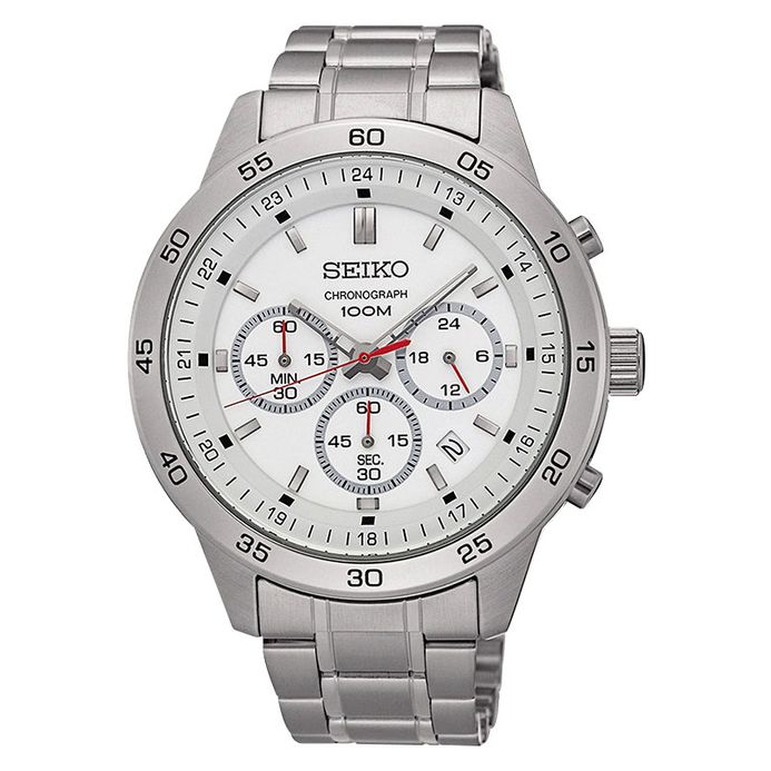 Seiko Chronograph SKS515 SKS515P1 Silver Dial Red Hands Stainless