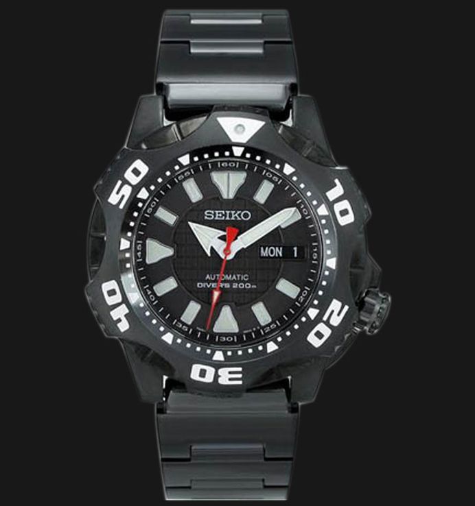 Seiko Automatic SKZ285K1 Samurai Shurikane Diver 200M Black Dial Black Stainless Steel Strap