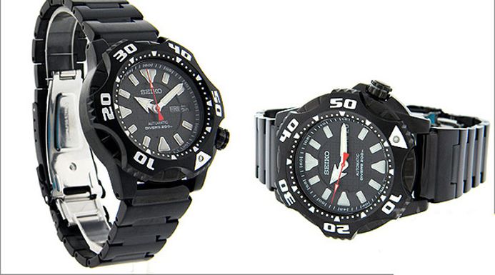 Seiko Automatic SKZ285K1 Samurai Shurikane Diver 200M Black Dial Black Stainless Steel Strap
