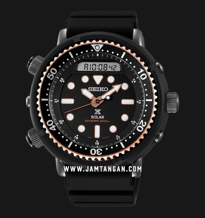 Seiko Prospex SNJ028P1 Diver Solar Arnie Digital Analog Dial Black Rubber Strap