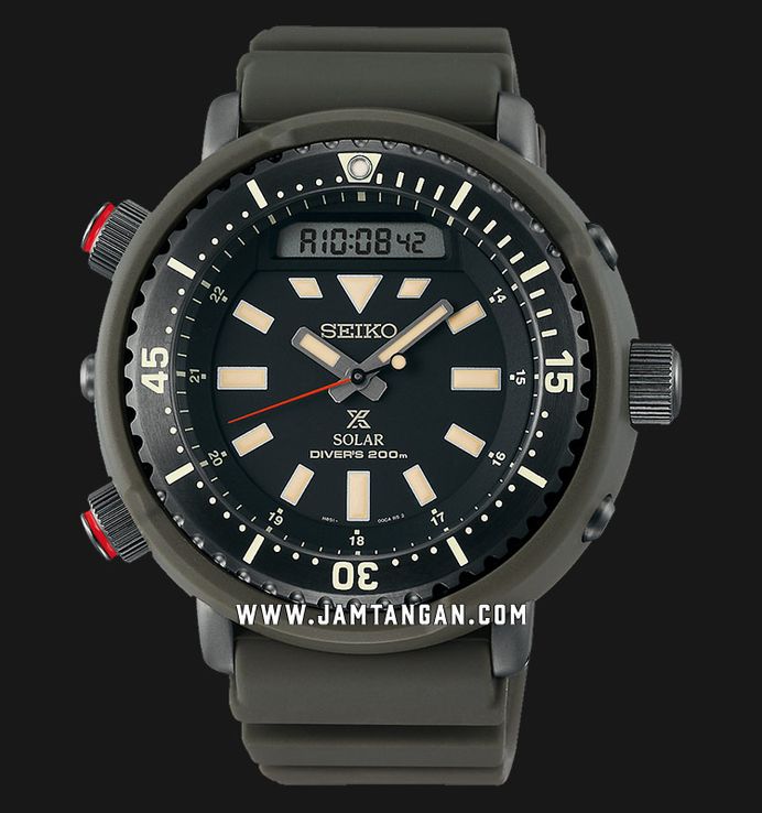 Seiko Prospex SNJ031P1 Arnie Street Series Solar Divers 200M Digital Analog Olive Green Rubber Strap