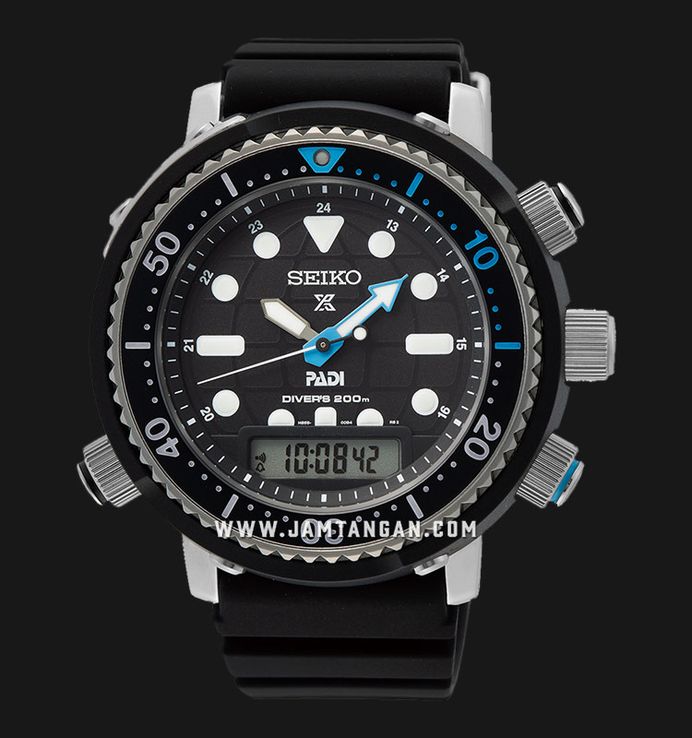 Seiko Prospex SNJ035P1 PADI Arnie Solar Divers 200M Digital Analog Dial Black Silicone Strap