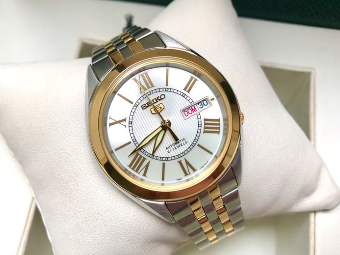 Seiko 5 Sports SNKL36K1 Automatic White Dial Dual Tone Stainless Steel Strap