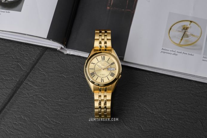 Seiko 5 Sports SNKL38K1 Gold Dial Gold Stainless Steel Strap