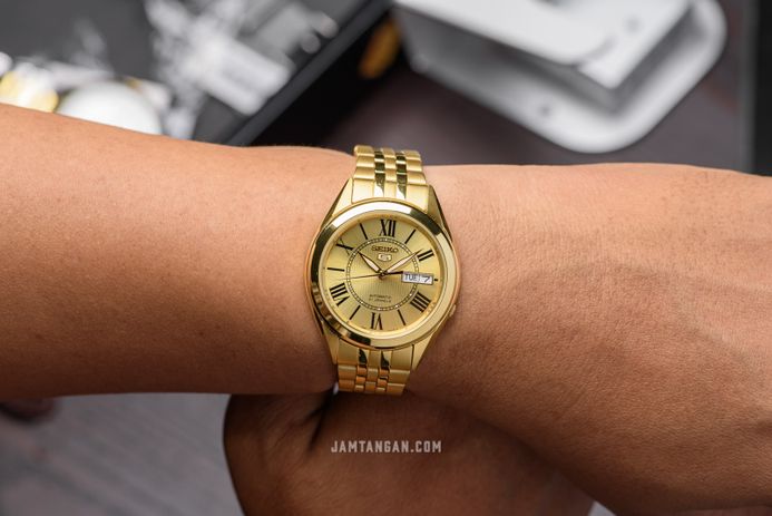Seiko 5 Sports SNKL38K1 Gold Dial Gold Stainless Steel Strap