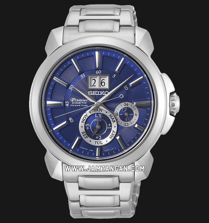 Seiko Premier SNP161P1 Kinetic Perpetual Blue Dial Stainless Steel Strap