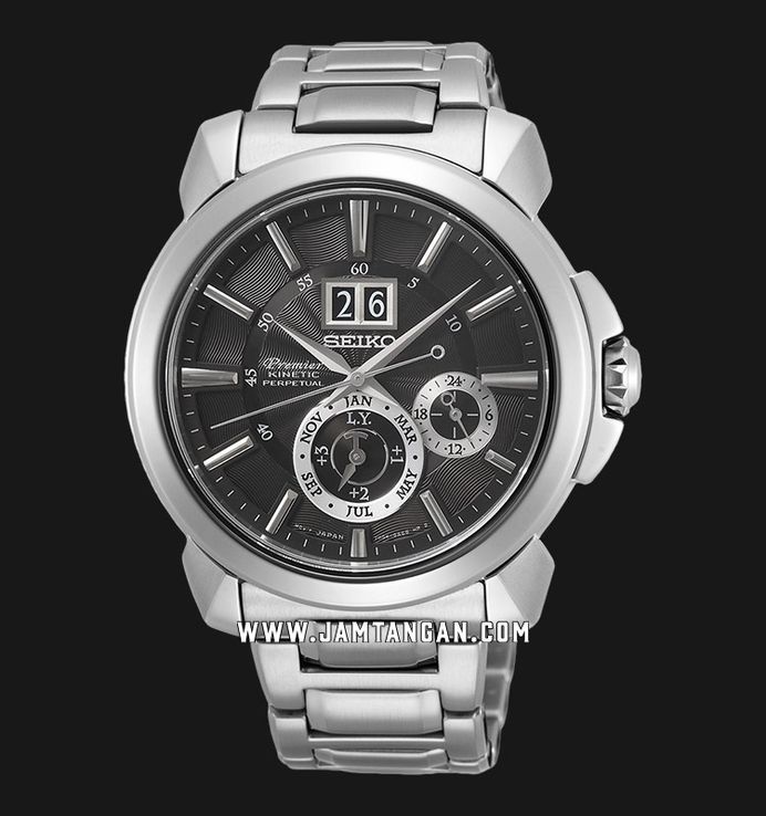 Seiko Premier SNP165P1 Big Date Perpetual Black Dial Stainless Steel Strap