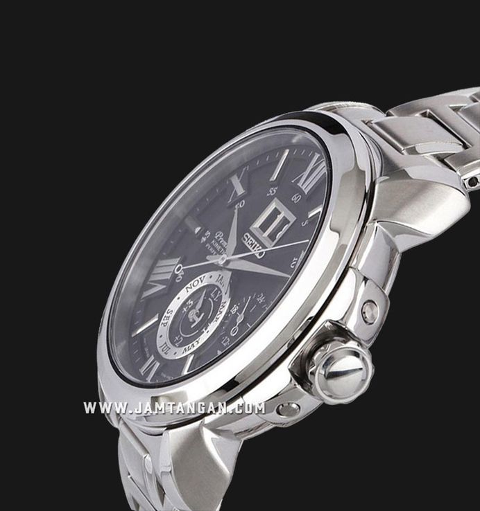 Seiko Premier SNP165P1 Big Date Perpetual Black Dial Stainless Steel Strap