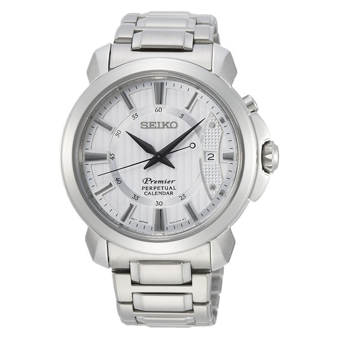 Seiko Premier SNQ155P1 Discover More Perpetual Calendar Silver Dial  Stainless Steel Strap