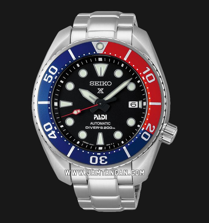 Seiko Prospex SPB181J1 PADI Sumo Pepsi Automatic Black Dial Stainless Steel Strap