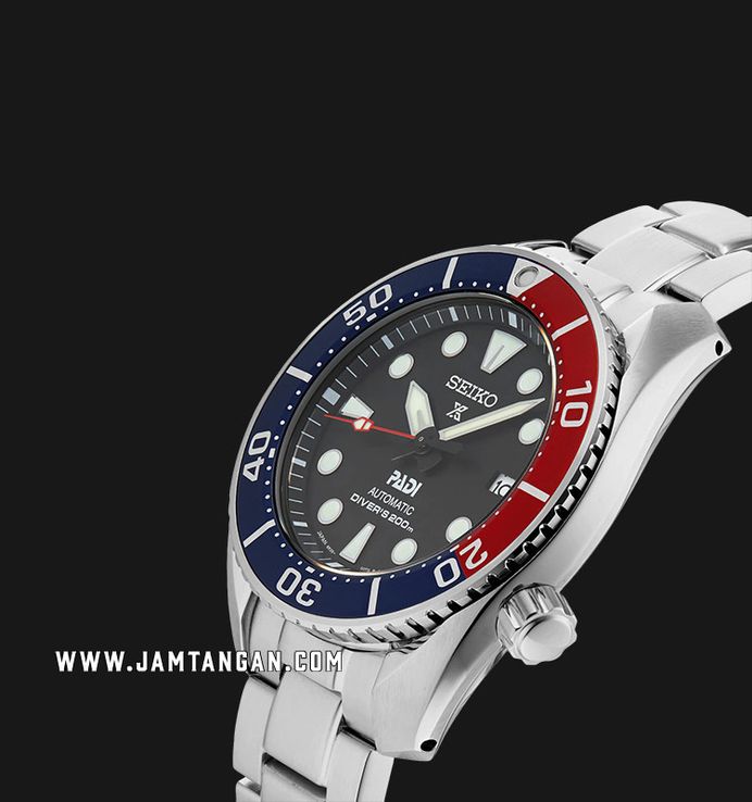 Seiko Prospex SPB181J1 PADI Sumo Pepsi Automatic Black Dial Stainless Steel Strap