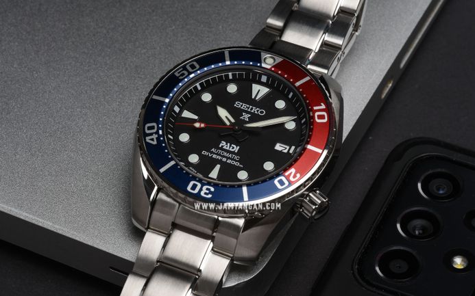 Seiko Prospex SPB181J1 PADI Sumo Pepsi Automatic Black Dial Stainless Steel Strap