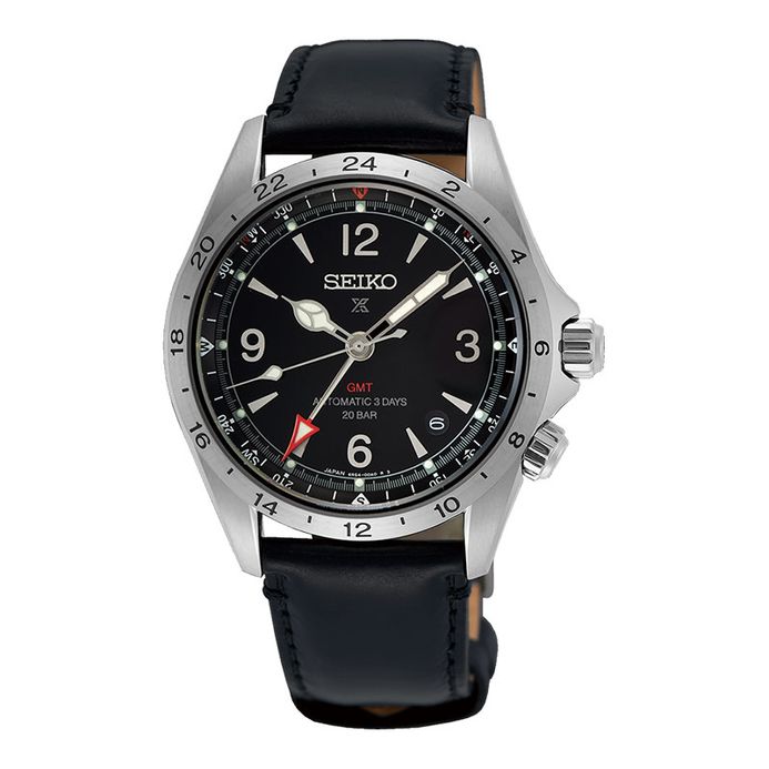 Seiko Prospex SPB379J1 Alpinist GMT Black Dial Black Leather Strap