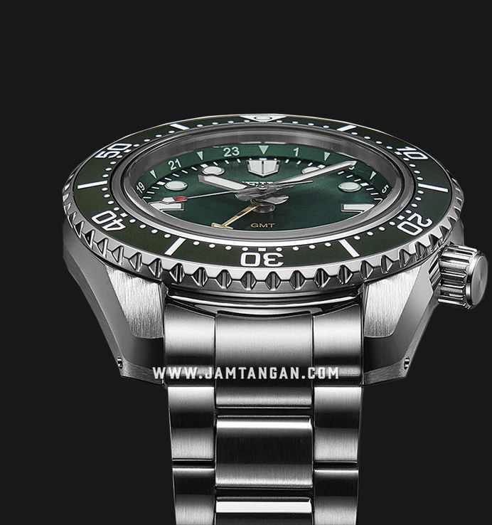 Seiko Prospex SPB381J1 Baby Marinemaster GMT Green Dial Stainless Steel Strap