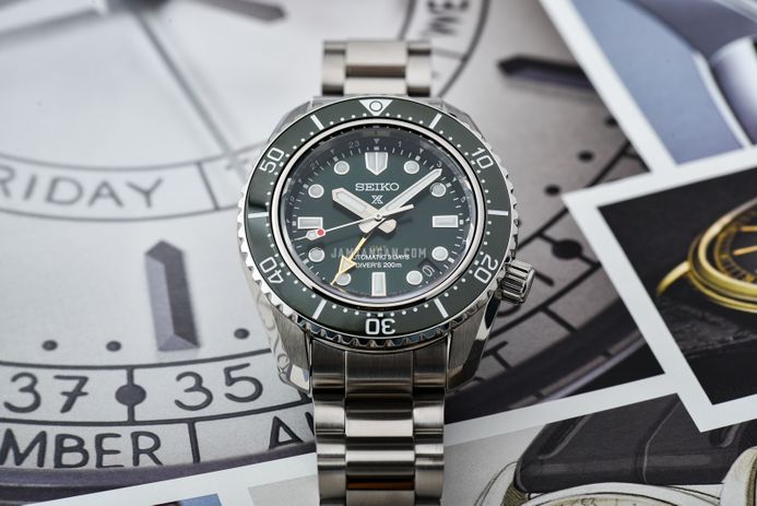 Seiko Prospex SPB381J1 Baby Marinemaster GMT Green Dial Stainless Steel Strap